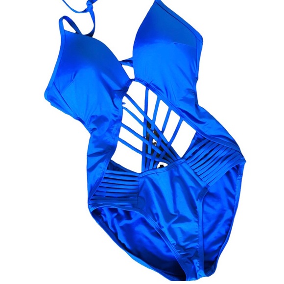 Blue Halter Onepiece Swimsuit - Picture 8 of 10